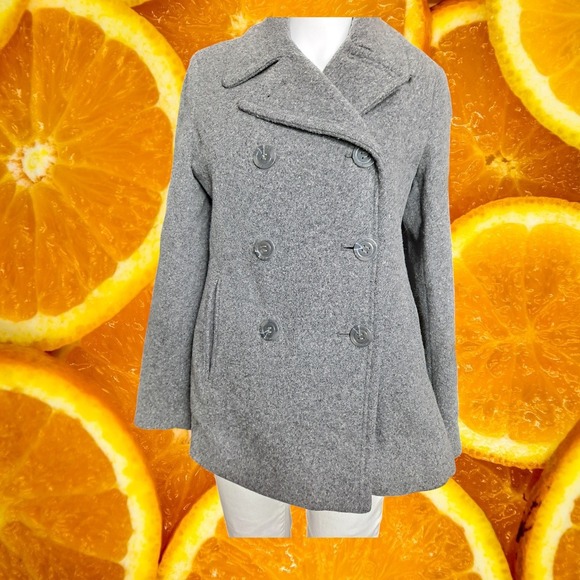 Calvin Klein Wool Blend Pea Coat‎ Double Breasted Gray Jacket Size 2P - Picture 1 of 8